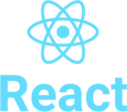 React text in blue with atom icon above.