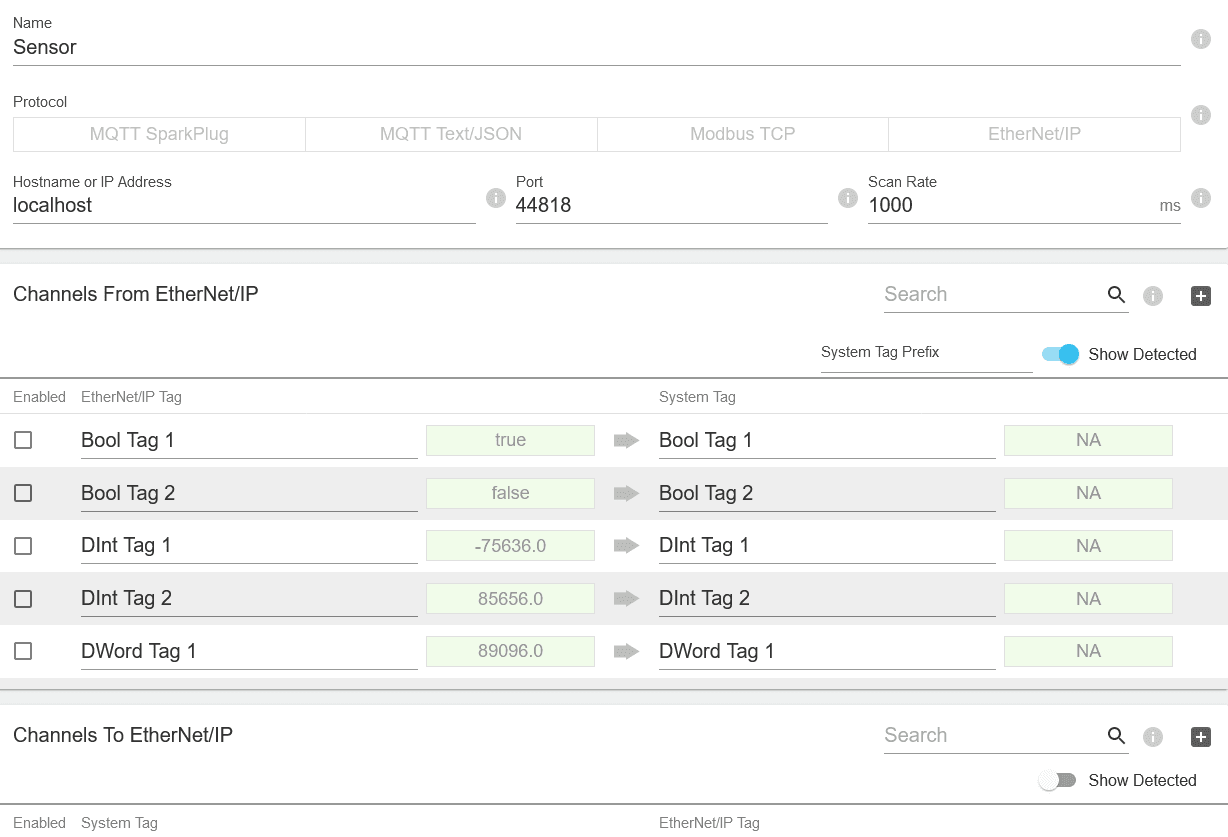 Page displaying sensor data for a device in Clarity Gateway.