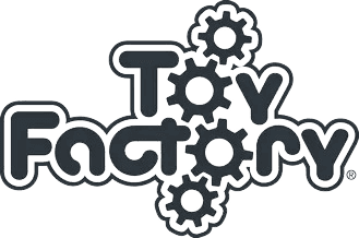 Toy Factory logo with gears connected vertically.