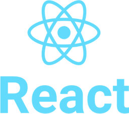 React text in blue with atom icon above.