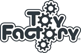 Toy Factory logo with gears connected vertically.